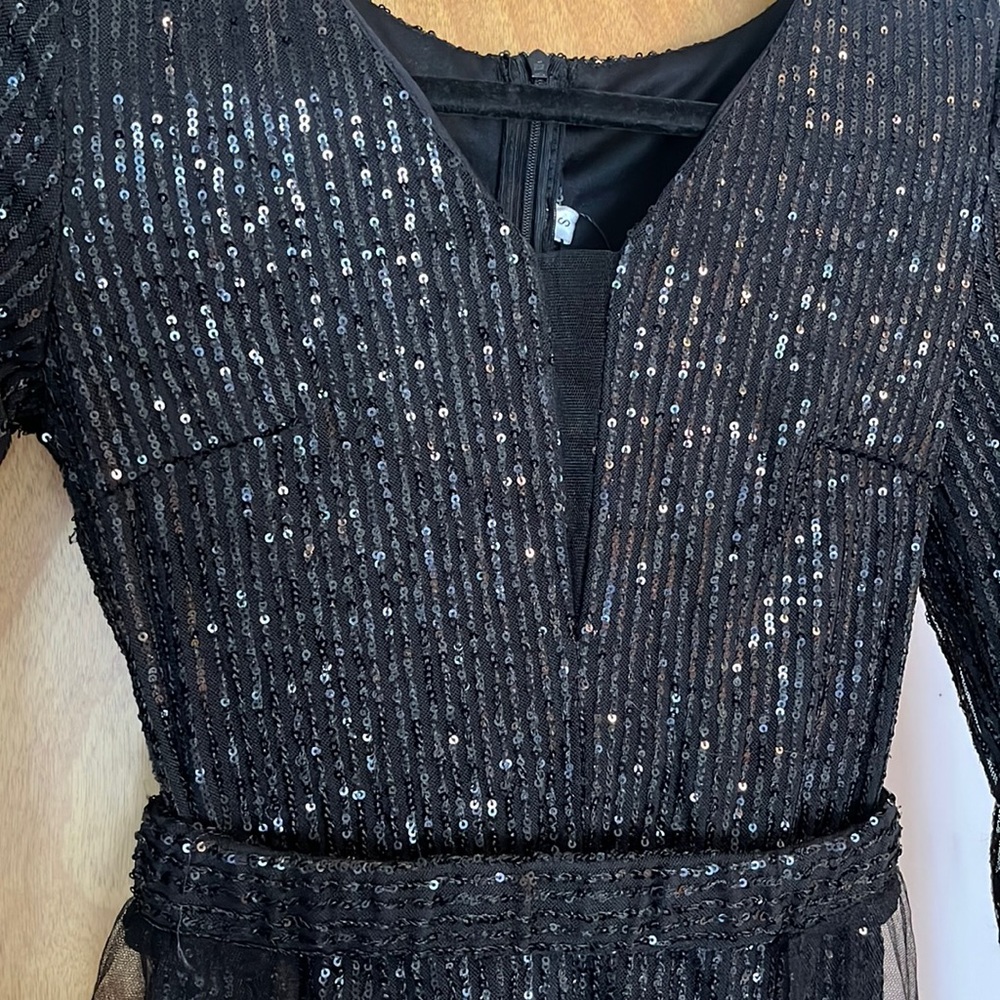Long sleeve black evening gown detachable skirt